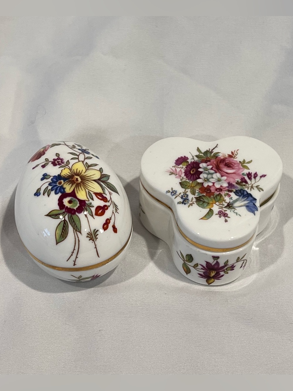 Hammersley England Clover Heart & Egg Bone China Trinket Box Set